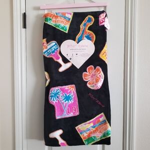Betsey Johnson Dream Vacation Core Destinations Black Throw Blanket 50x60 NWT